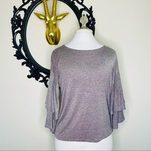Others Follow Purple Gray Heathered Ruffle Blouse